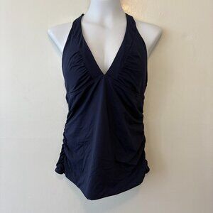 Athleta Navy Blue Tankini Swim Top Womens XLT Halter V-Neck